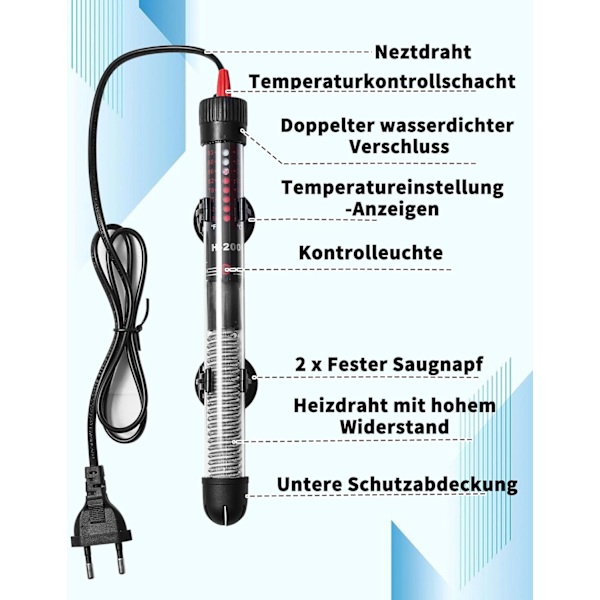 Justerbar akvarievarmer 120L 100 W Akvariemotstand med termostat 20-34°C for fiskeboller og akvarium