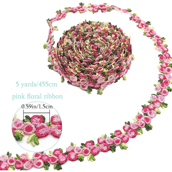 5 Jardin kukkakoristelunauha (vaaleanpunainen-4,5 M) kukka-tee-itse-pitsiapplikaatiot
