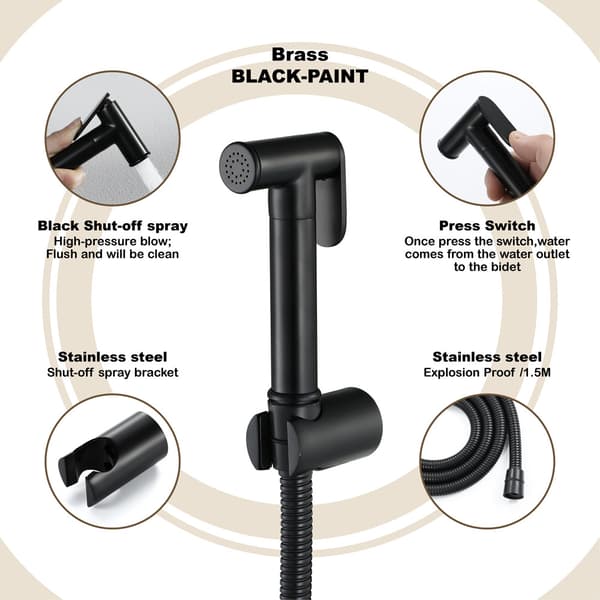 Bruse WC med stopventil, fleksibel, støtte, håndbruser, krom