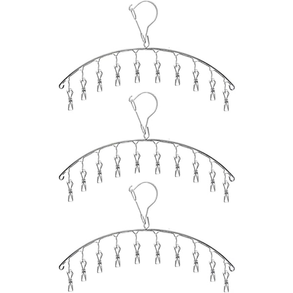 Rustfritt stål klesstativ, 3-pakning, med 10 klips for sokker, U