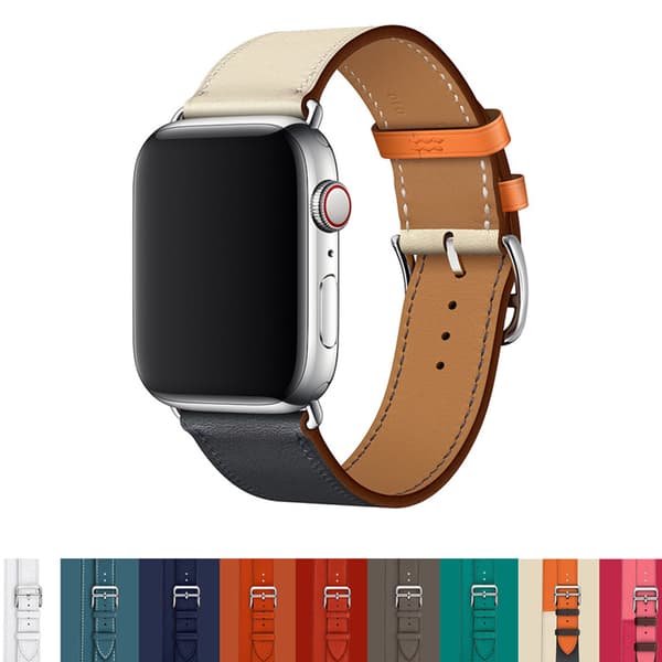 (Sort) Udskiftningslæderrem til Apple Watch, kompatibel med