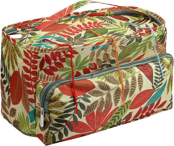 Khaki Leaves Tekstil Garn Organizer, Delikat Mønstret Ull Orga