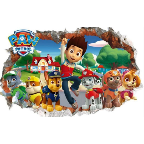 Paw Patrol 3D veggklistremerke for gutter og jenter - 3D ødelagt vegg