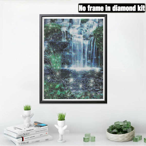 DIY 5D Diamantmaleri Vandfald Græs Fuld Tilbehør, Landskab