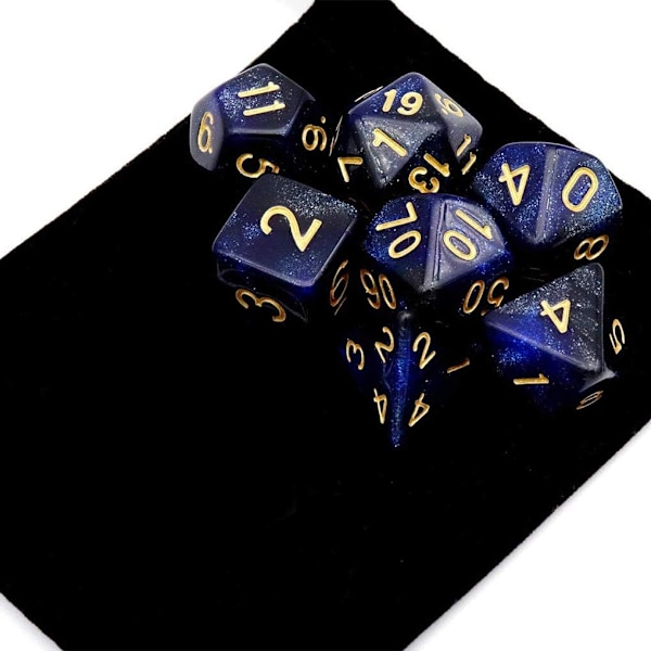 7 stk. (blå sort) polyhedral terninger D20 D12 D10 D8 D6 D4 16mm akryl