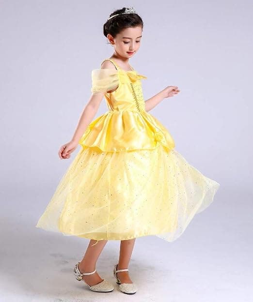 Lille jente Belle prinsesse kostyme stroppeløs cosplay performance