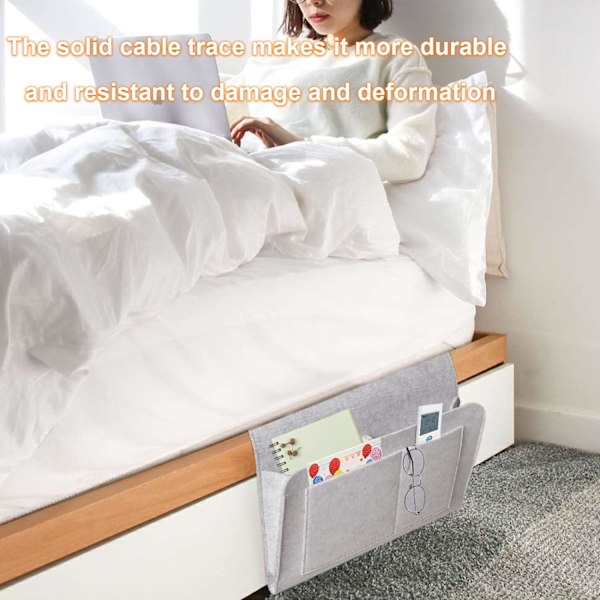Ljusgrå filt sängficka sängbord arrangör soffa tom väska sängbord förvaring soffa hängande sängficka, för fjärrkontroll, surfplatta, glasögon