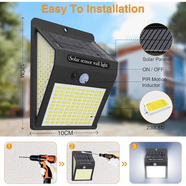 6-pack 230 LED utomhus solcellslampa rörelsesensor, vattentät O