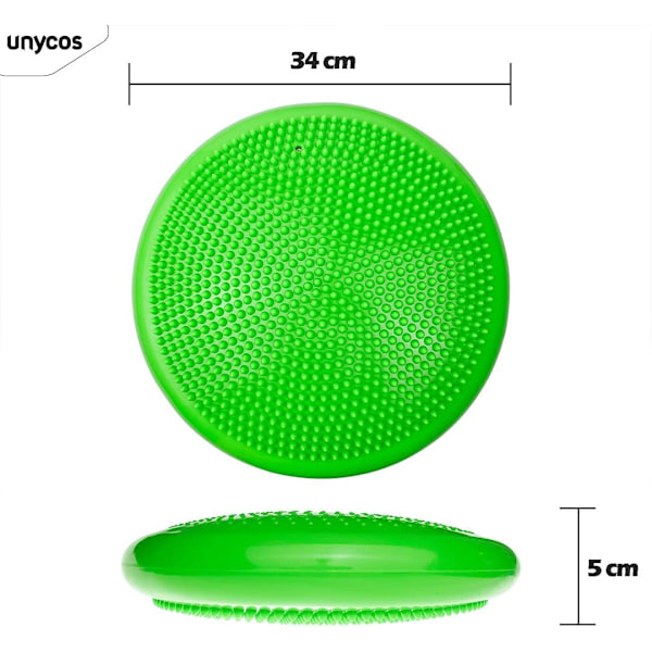 Balancemåtte, perceptionsmåtte, grøn 34cm - oppustelig måtte, yogamåtte - core træning, ryg, mave, ben, fitness, Pilates, rehabilitering