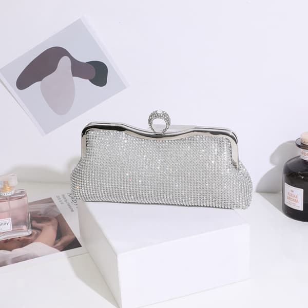 Sølv Kvinde Mode Aften Håndtaske Diamant Rhinestone Fest C