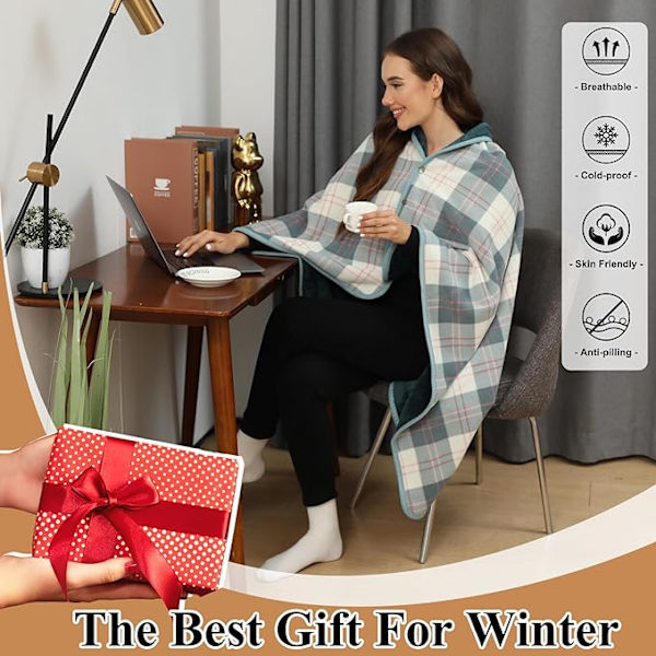 1 st kvinnors fleece poncho rutig fleece sjal cape (Pliad grön)