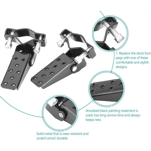 Svart - 1 par metallpedaler motorsykkelrammepedaler pedalholdere