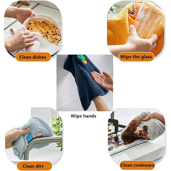 3-pack små hängande handdukar för kök och badrum, mjuka och superabsorberande tyger med dinosaurie-, kanin- och kaktusdesign