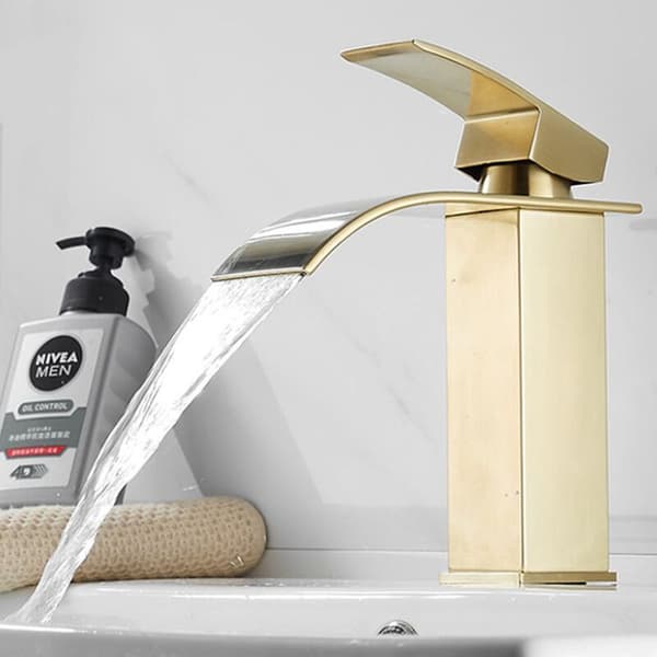 Modern Guld Vattenfall Handfat Kran Badrum Blandare Kran Justerbar