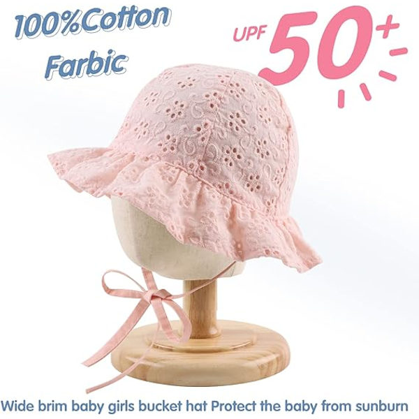Pink - 1 stk. Blonder Sløjfe Sommerhat Baby Pige Bomuld Solskærm Nyfødt