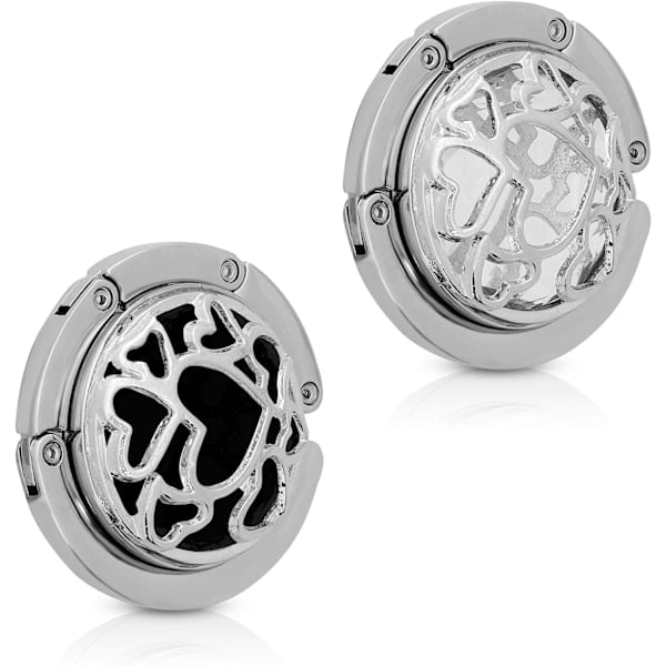 2 st Handväskkrok - Svart-Vit-Silver Diamant Hjärta - Fällbar