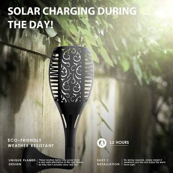4 st LED solcellslampor för trädgård, multifunktionell flamvägglampa, vattentät