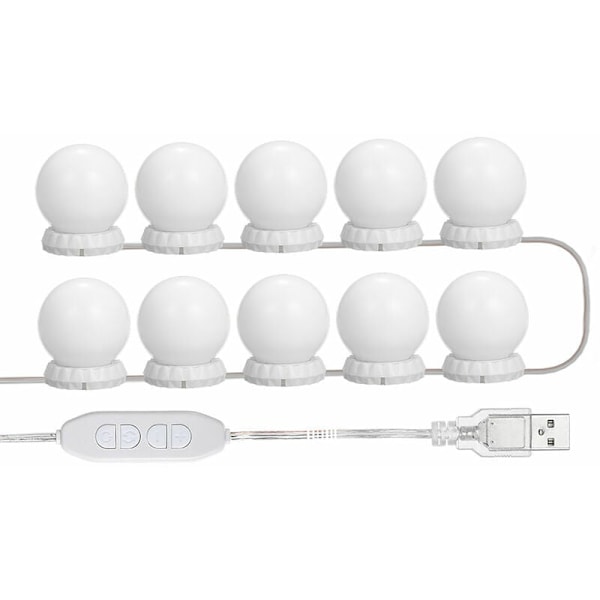 LED-speilbelysningssett for sminkebord med 10 justerbare pærer