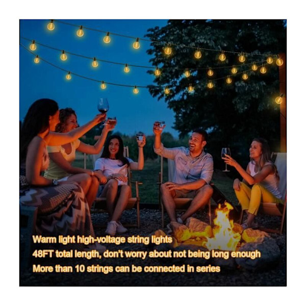15M Utomhus LED-slingor med 25 E27 G40-lampor i plast IP44