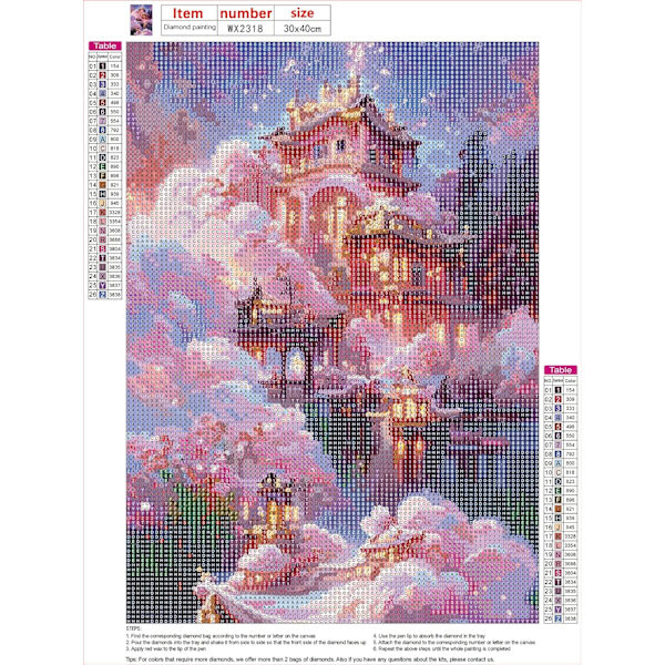 Pink Castles 30x40cm Timanttimaalaus Aikuisille, Cottage Full Timanttimaalaus 5D Fancy Timanttipakkaus Lapsille, Timanttistrassit Ristipisto Kristallimaalaus Seinäkoristeluun