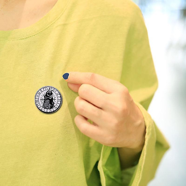 Tribal Viking Odin Raven Enamel Pin Magic Runic Compass Vegvisir