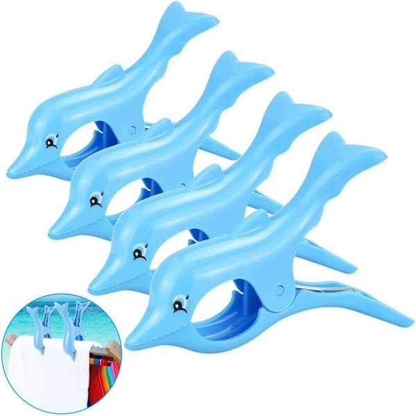 4 stk. Strandhåndkleklemmer Store Plast Solsengklemme Vindtett Strandhåndkleklemme Solsengklemme Klesklype for Dyner Klær Frakker Bukser