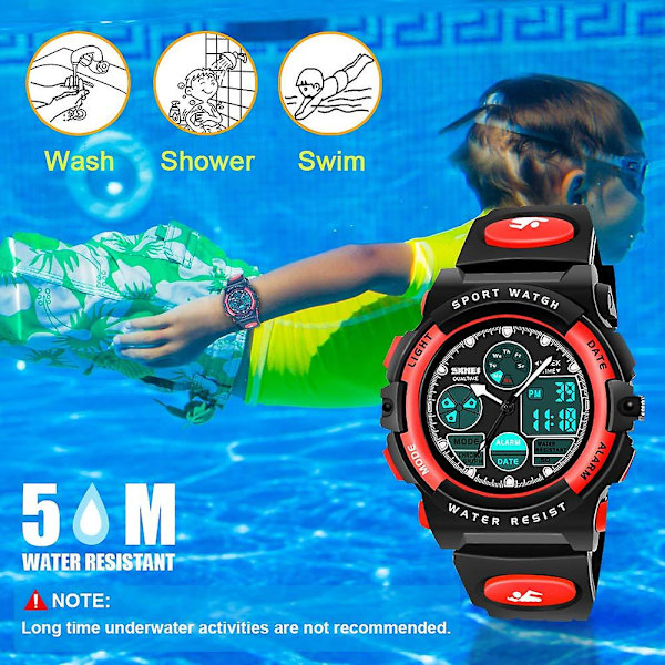 Sport Kids Watche, Vanntett Multifunksjonell Digitalklokke for Gutt