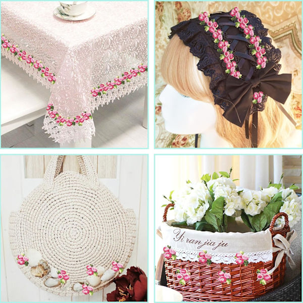 5 meter blomsterkantband (rosa-4,5M) blomster DIY spetsapplikationer