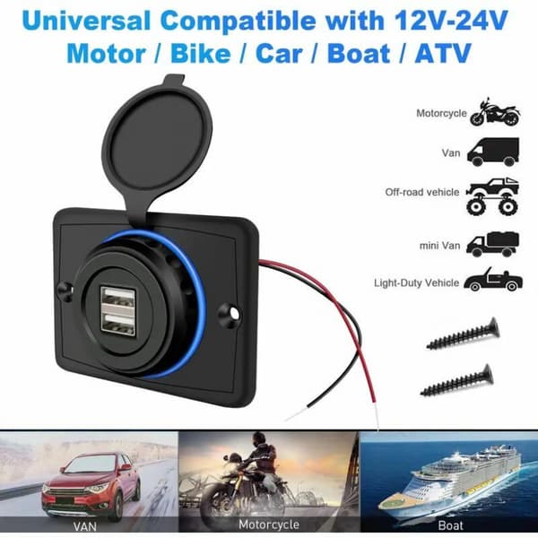 12V USB-stik 12V USB-port Dobbelt USB-stik Campingbil 12V, 3.1A