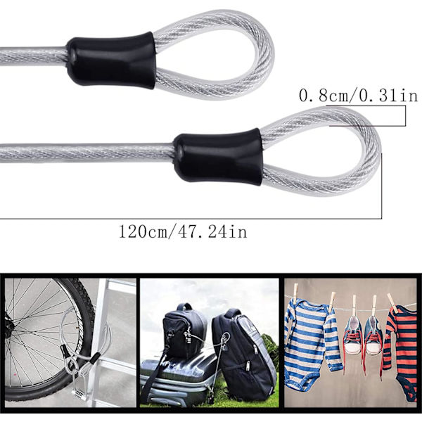 Sikkerhetskabel Flettet Stålkabel Fleksibel Låskabel Kabel Lås B