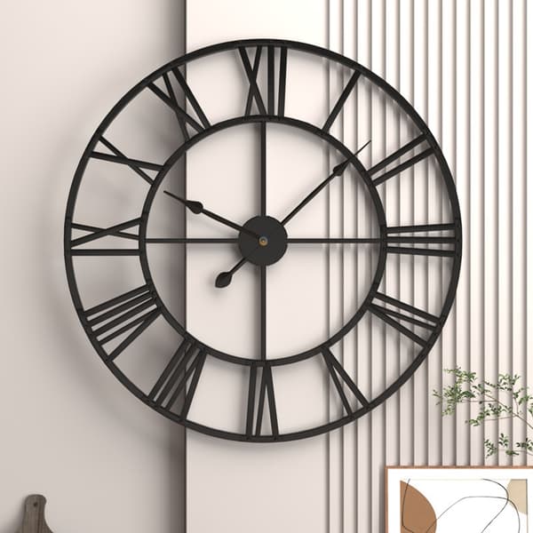 40cm Analog Väggklocka (Svart), Svart Retro Metallklocka Tyst Ba