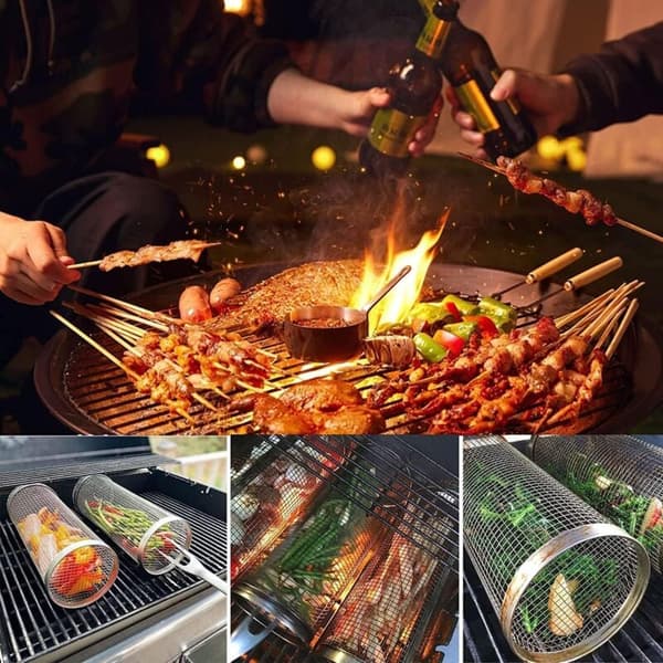 1 stk, rustfritt stål grillkurv, grønnsakskurv for ou