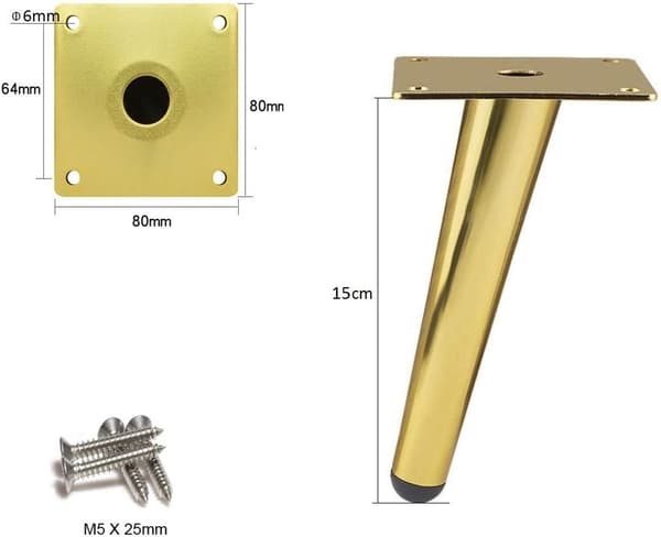 4 st sneda bordsben 15 cm metallskåpsben, konformade möbelben