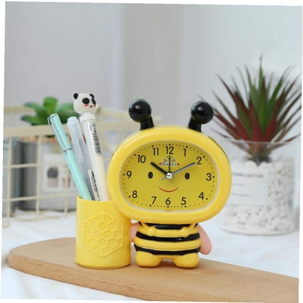 Cartoon Bees Alarm Clocks Multi Functional Pen Holder Timepiece f