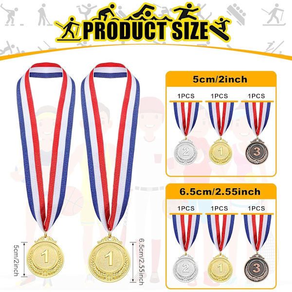 Diameter 6,5 cm Yaomiao 6 stykker gull sølv bronse medaljer premie M
