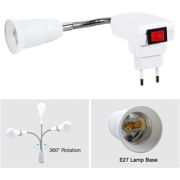 E27-uttag med trådlös strömbrytare, 360 graders justerbar LED-lampa D