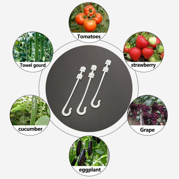 100 st J-krokar för tomater och grönsaker, 13 cm, förhindrar att frukten faller