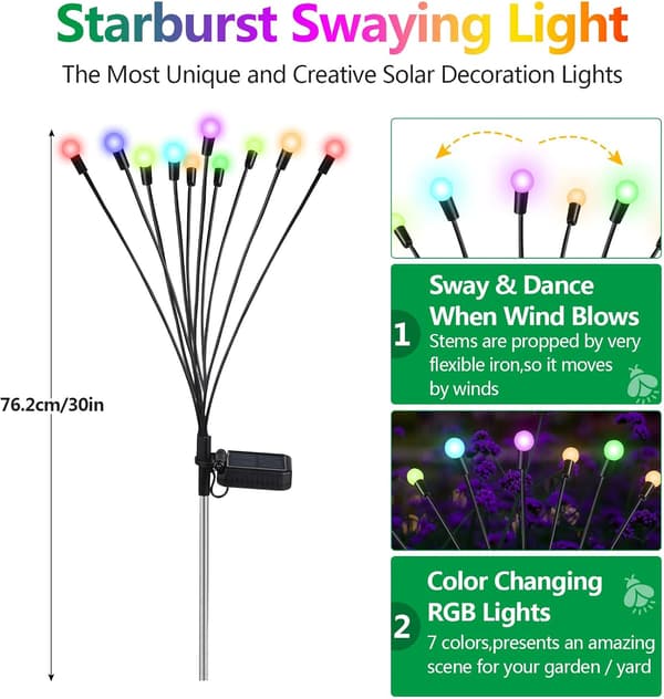 2 stk, 12 LED solcellehavebelysning, solcellelamper udendørs, dekorativ