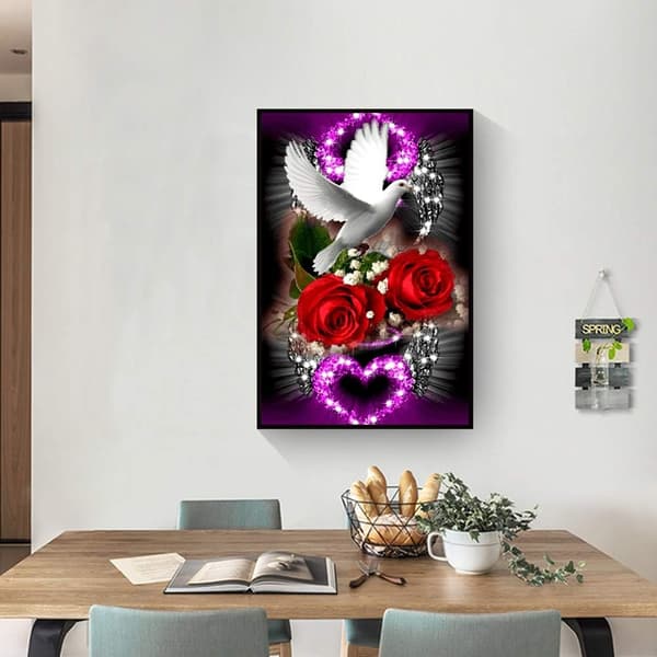 Hvid og lyserød due 30x40 cm DIY diamantmaleri sæt 5D korsst