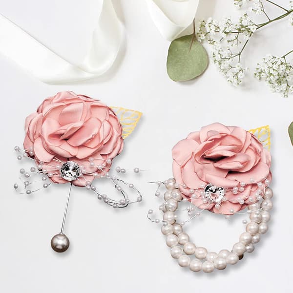 Rose - 2PCS Håndleddsblomst Bryllupsblomst Perlearmbånd Rhinesto