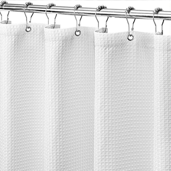 Præget bruseforhæng, 220x200CM (hvid) med metalring, Milde