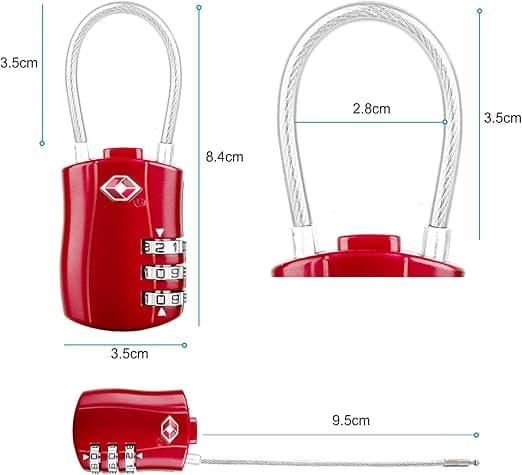 2-pack bagagelås (röd), 3-positions säkerhetslås, kombinationslås