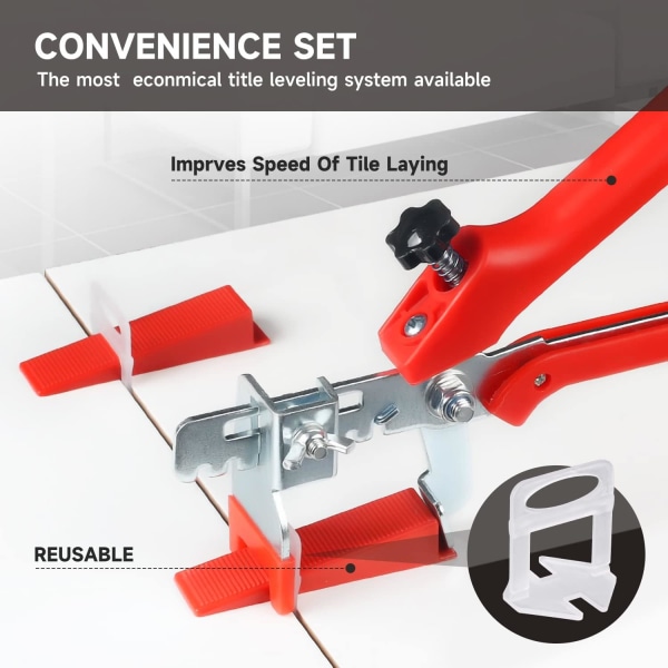 2,0 mm flislegging hjelpepakke, flislegging nivelleringssett med 1 tang, 400 klips (2,0 mm), 100 gjenbrukbare kiler for legging av fliser tykkelse 3–12 mm