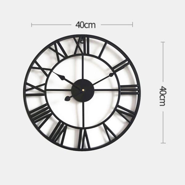 40cm Analog Væg Ur (Sort), Sort Retro Metal Ur Lydløs Ba