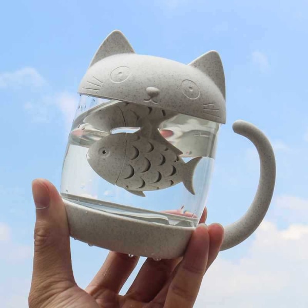 Valley Fiber Creative Filter Cup Cute Cartoon Cat Glass Citron Tea