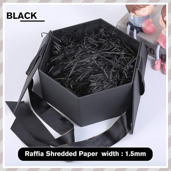 100g Sort Raffia Strimlet Papir, Gaveindpakningskurve, Indpakning