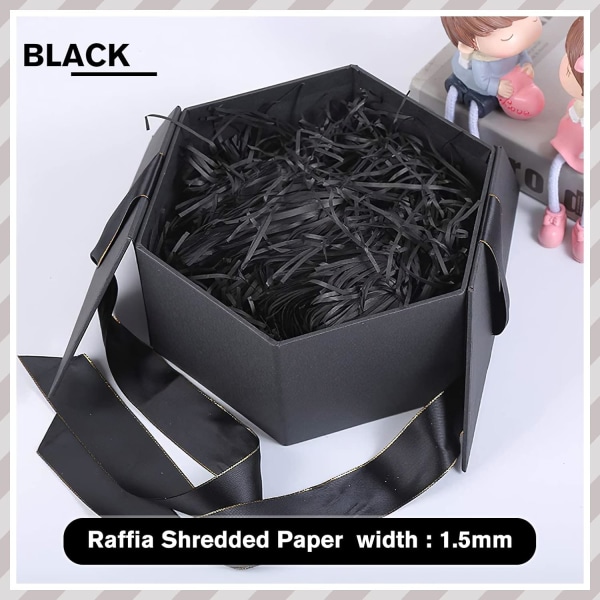 100g Svart Raffia Strimlad Papperspresentförpackning, Presentkorgar, Inslagning