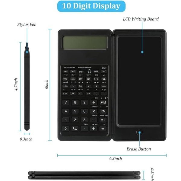 Vitenskapelig kalkulator (svart) Ultra-tynn med viskelærbar skriveboa