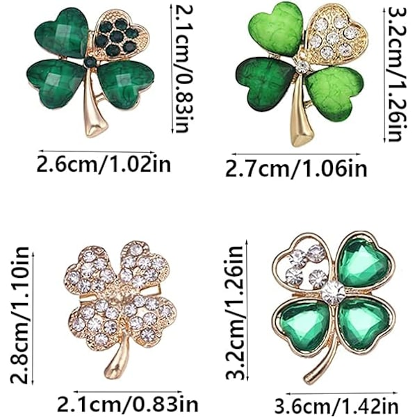 4 stk. Firkløver Brosje Pin Grønn Rhinestone Brosje Legering C