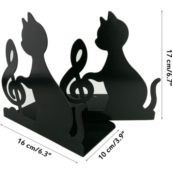 Svart - Set med 2 tunna metallbokstöd halkfria metallkattbokstöd